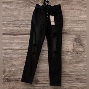 Black Label by C'est Toi Black Button Fly Distressed Skinny Jeans Pants Size L